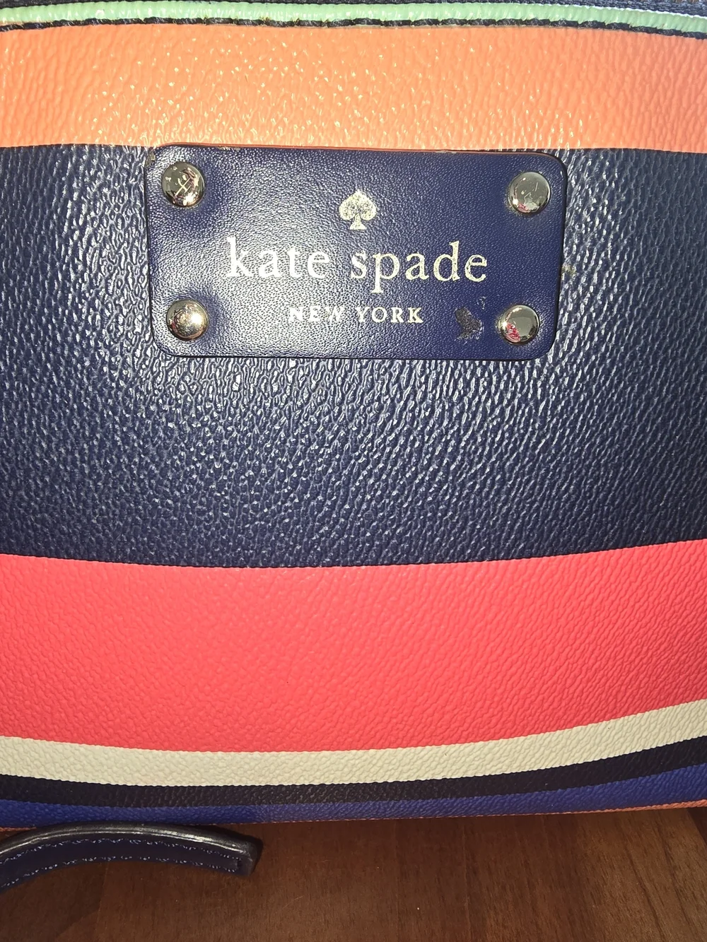 kate spade Navy & Coral Stripe Crossbody Bag, EUC